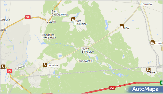 mapa Nowe Biskupice gmina Słubice, Nowe Biskupice gmina Słubice na mapie Targeo