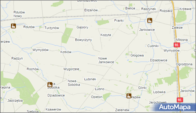 mapa Nowe Jankowice gmina Krośniewice, Nowe Jankowice gmina Krośniewice na mapie Targeo