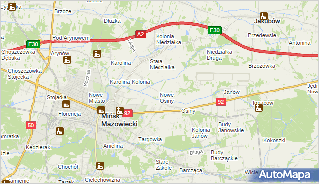 mapa Nowe Osiny, Nowe Osiny na mapie Targeo