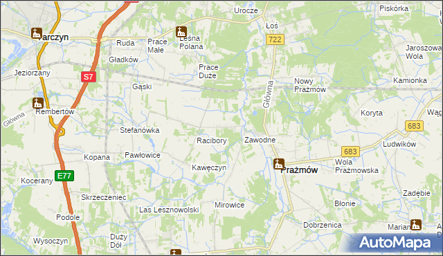 mapa Nowe Racibory gmina Tarczyn, Nowe Racibory gmina Tarczyn na mapie Targeo