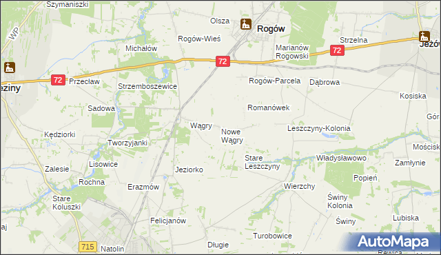 mapa Nowe Wągry, Nowe Wągry na mapie Targeo