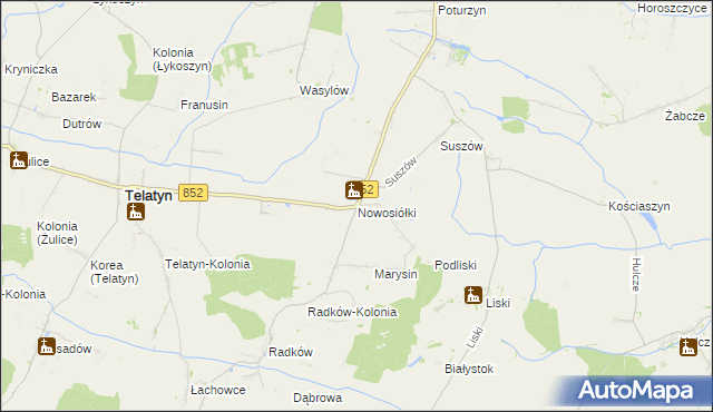 mapa Nowosiółki gmina Telatyn, Nowosiółki gmina Telatyn na mapie Targeo