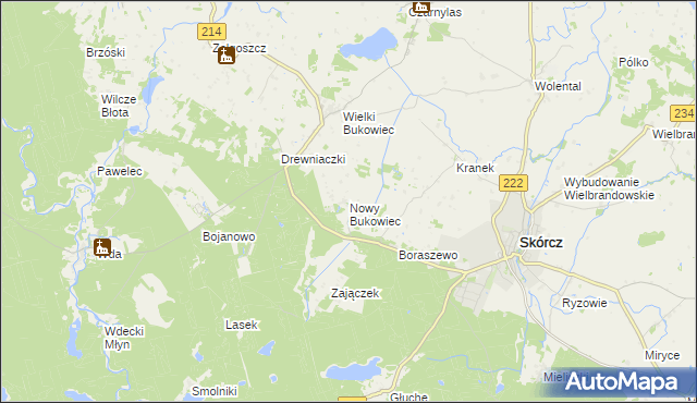 mapa Nowy Bukowiec gmina Skórcz, Nowy Bukowiec gmina Skórcz na mapie Targeo