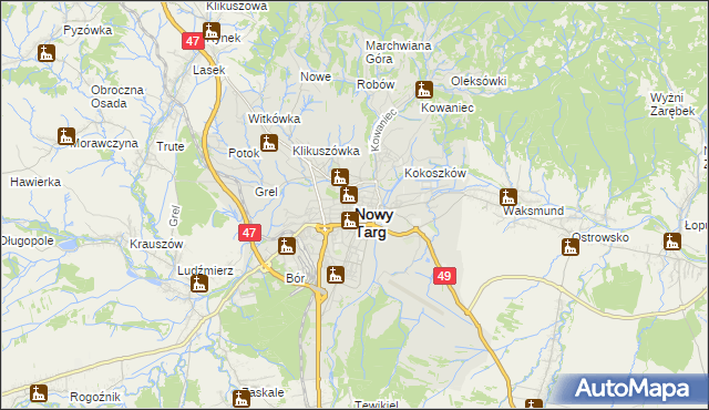 mapa Nowego Targu, Nowy Targ na mapie Targeo