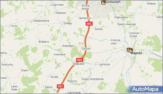 mapa Obrytki gmina Szczuczyn, Obrytki gmina Szczuczyn na mapie Targeo