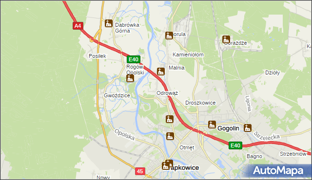 mapa Odrowąż gmina Gogolin, Odrowąż gmina Gogolin na mapie Targeo