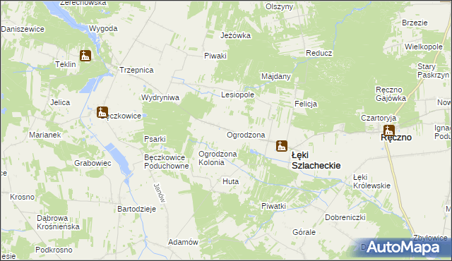 mapa Ogrodzona gmina Łęki Szlacheckie, Ogrodzona gmina Łęki Szlacheckie na mapie Targeo