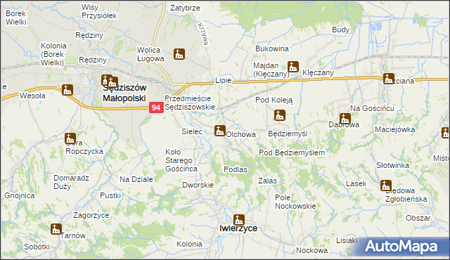 mapa Olchowa gmina Iwierzyce, Olchowa gmina Iwierzyce na mapie Targeo