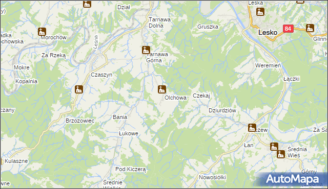 mapa Olchowa gmina Zagórz, Olchowa gmina Zagórz na mapie Targeo