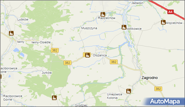 mapa Olszanica gmina Zagrodno, Olszanica gmina Zagrodno na mapie Targeo