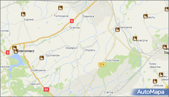 mapa Olszany gmina Strzegom, Olszany gmina Strzegom na mapie Targeo