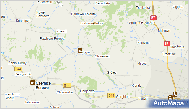 mapa Olszewiec gmina Czernice Borowe, Olszewiec gmina Czernice Borowe na mapie Targeo