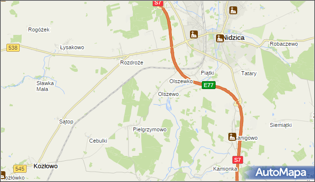 mapa Olszewo gmina Nidzica, Olszewo gmina Nidzica na mapie Targeo