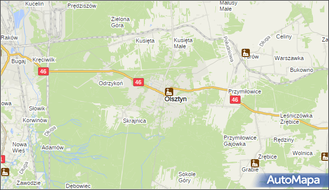 mapa Olsztyn powiat częstochowski, Olsztyn powiat częstochowski na mapie Targeo
