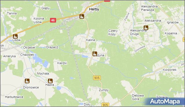mapa Olszyna gmina Herby, Olszyna gmina Herby na mapie Targeo