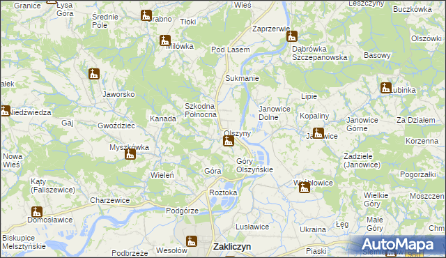 mapa Olszyny gmina Wojnicz, Olszyny gmina Wojnicz na mapie Targeo