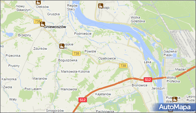mapa Opatkowice gmina Puławy, Opatkowice gmina Puławy na mapie Targeo
