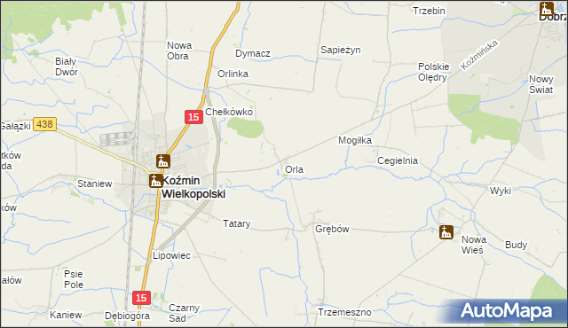 mapa Orla gmina Koźmin Wielkopolski, Orla gmina Koźmin Wielkopolski na mapie Targeo