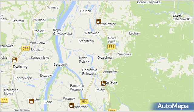 mapa Orzechów gmina Radomyśl nad Sanem, Orzechów gmina Radomyśl nad Sanem na mapie Targeo
