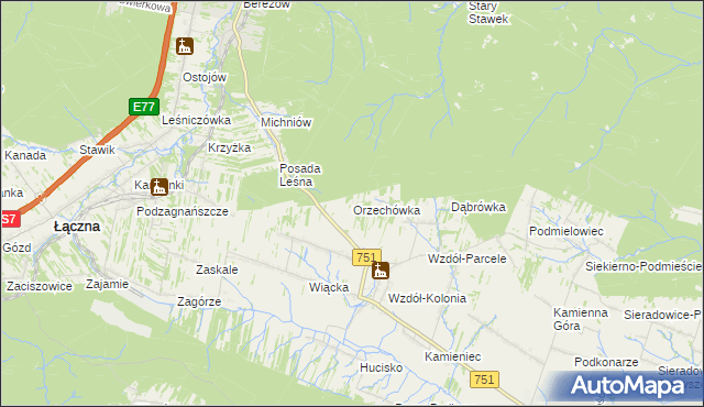 mapa Orzechówka gmina Bodzentyn, Orzechówka gmina Bodzentyn na mapie Targeo