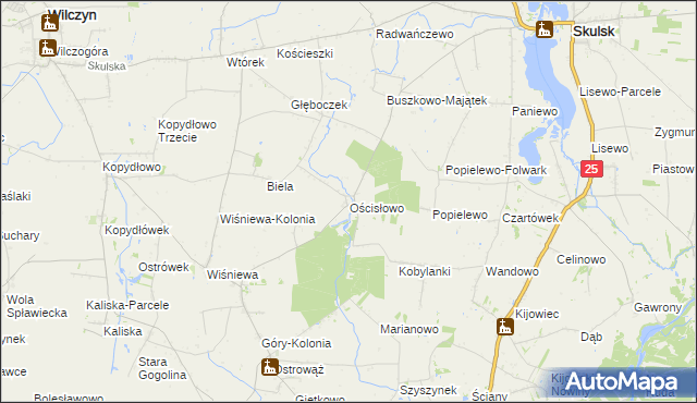 mapa Ościsłowo gmina Wilczyn, Ościsłowo gmina Wilczyn na mapie Targeo