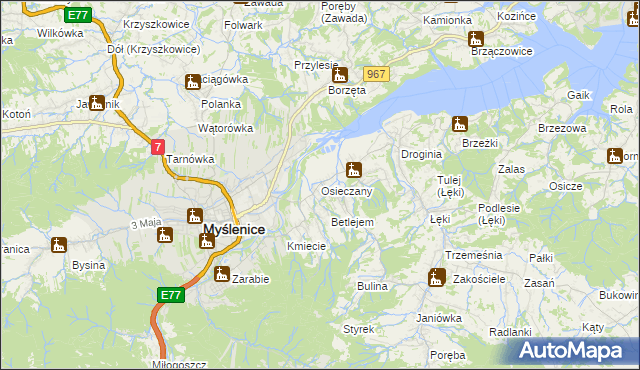 mapa Osieczany, Osieczany na mapie Targeo