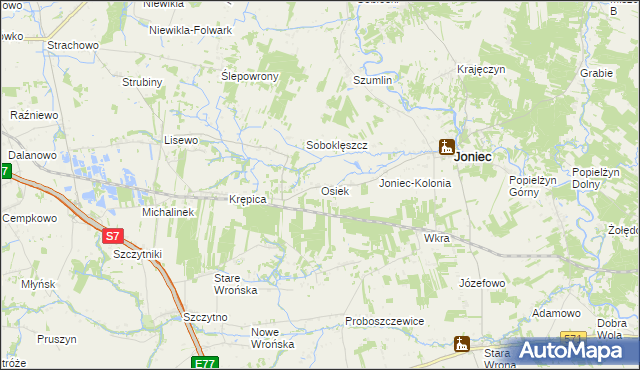 mapa Osiek gmina Joniec, Osiek gmina Joniec na mapie Targeo