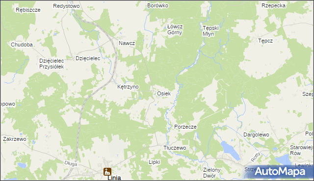 mapa Osiek gmina Linia, Osiek gmina Linia na mapie Targeo