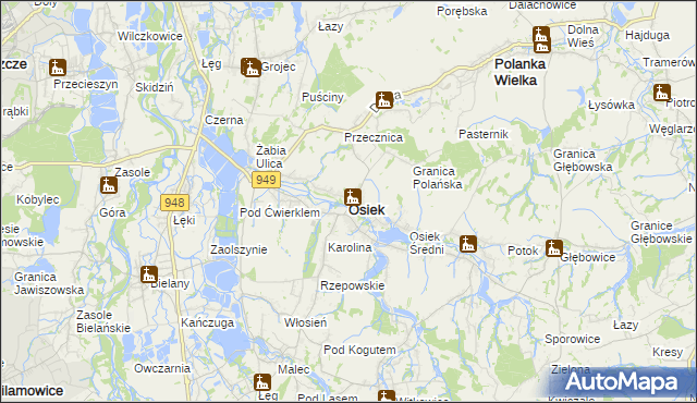 mapa Osiek powiat oświęcimski, Osiek powiat oświęcimski na mapie Targeo