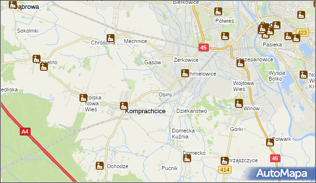mapa Osiny gmina Komprachcice, Osiny gmina Komprachcice na mapie Targeo