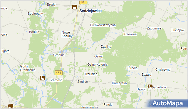 mapa Osiny gmina Sędziejowice, Osiny gmina Sędziejowice na mapie Targeo