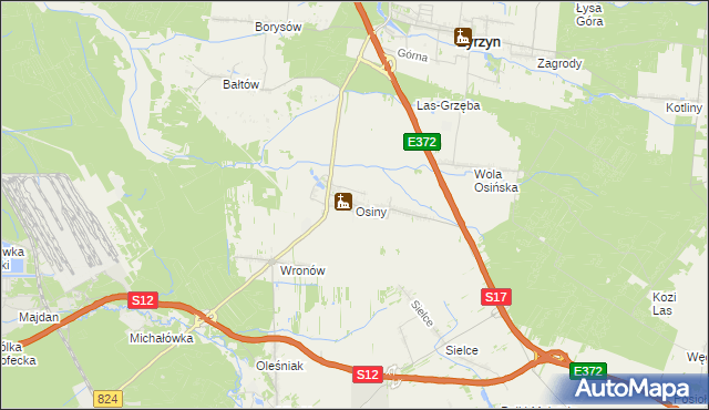 mapa Osiny gmina Żyrzyn, Osiny gmina Żyrzyn na mapie Targeo