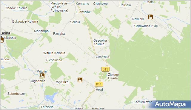 mapa Ossówka gmina Leśna Podlaska, Ossówka gmina Leśna Podlaska na mapie Targeo