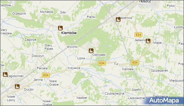 mapa Ostrówek gmina Klembów, Ostrówek gmina Klembów na mapie Targeo