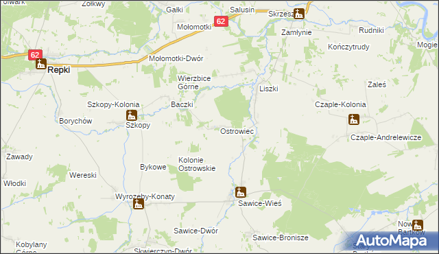 mapa Ostrowiec gmina Repki, Ostrowiec gmina Repki na mapie Targeo