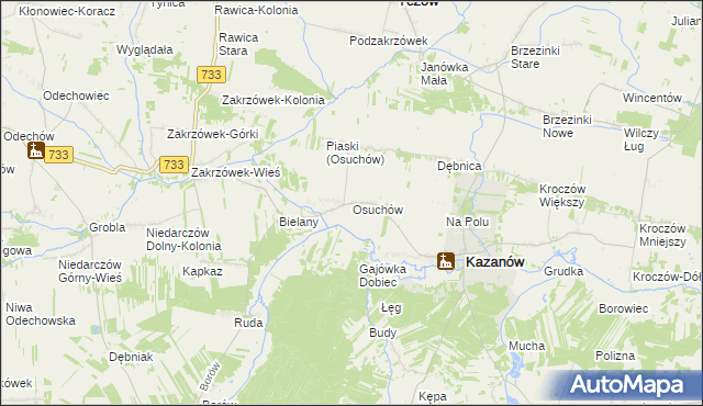mapa Osuchów gmina Kazanów, Osuchów gmina Kazanów na mapie Targeo
