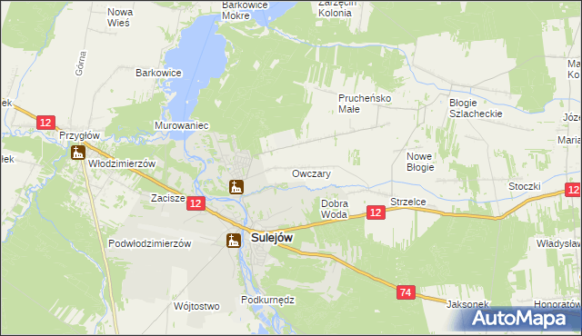 mapa Owczary gmina Mniszków, Owczary gmina Mniszków na mapie Targeo
