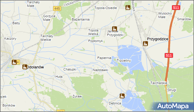 mapa Papiernia gmina Odolanów, Papiernia gmina Odolanów na mapie Targeo