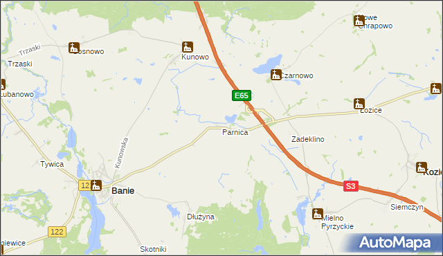 mapa Parnica gmina Banie, Parnica gmina Banie na mapie Targeo
