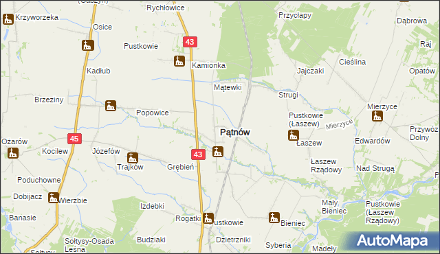 mapa Pątnów powiat wieluński, Pątnów powiat wieluński na mapie Targeo