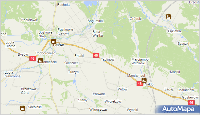 mapa Paulinów gmina Lelów, Paulinów gmina Lelów na mapie Targeo