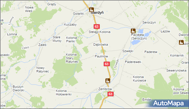 mapa Paulinów gmina Sterdyń, Paulinów gmina Sterdyń na mapie Targeo