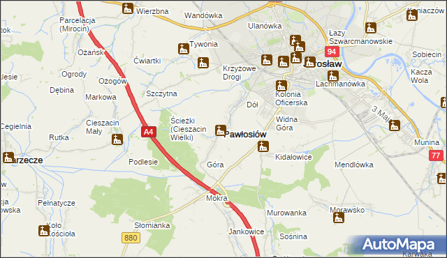 mapa Pawłosiów, Pawłosiów na mapie Targeo