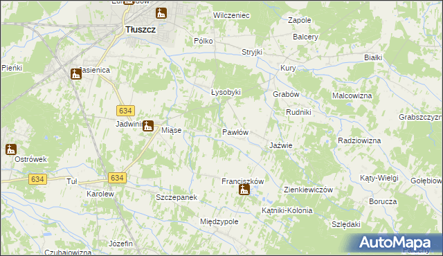 mapa Pawłów gmina Tłuszcz, Pawłów gmina Tłuszcz na mapie Targeo