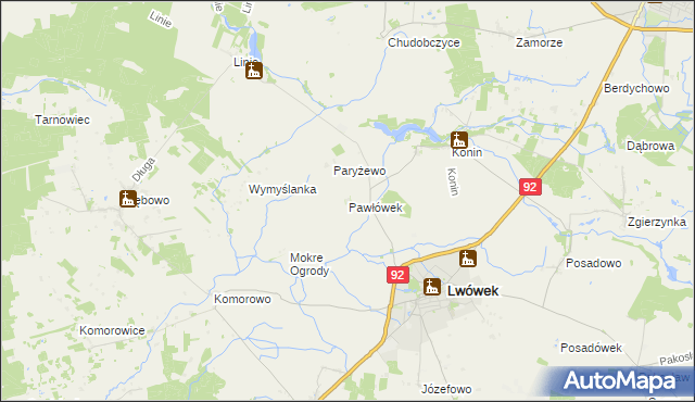 mapa Pawłówek gmina Lwówek, Pawłówek gmina Lwówek na mapie Targeo