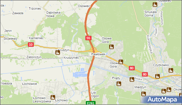 mapa Pawłówek gmina Sicienko, Pawłówek gmina Sicienko na mapie Targeo