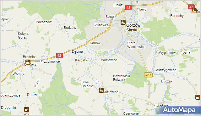mapa Pawłowice gmina Gorzów Śląski, Pawłowice gmina Gorzów Śląski na mapie Targeo