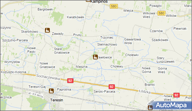 mapa Pawłowice gmina Teresin, Pawłowice gmina Teresin na mapie Targeo