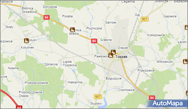 mapa Pawłowice gmina Toszek, Pawłowice gmina Toszek na mapie Targeo