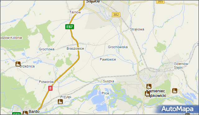 mapa Pawłowice gmina Ząbkowice Śląskie, Pawłowice gmina Ząbkowice Śląskie na mapie Targeo